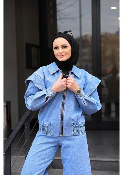 Omuz Detaylı Kot Ceket Açık Mavi fiyatları