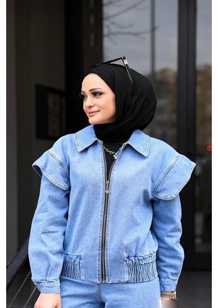 Omuz Detaylı Kot Ceket Açık Mavi fırsatları