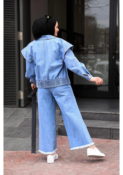 Omuz Detaylı Kot Ceket Açık Mavi indirimleri