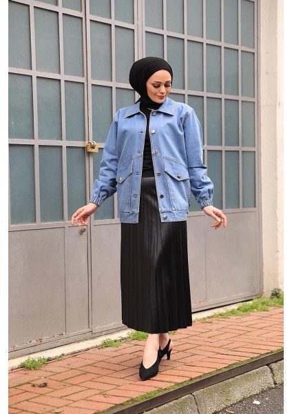 Düğmeli Kot Ceket Mavi fırsatları