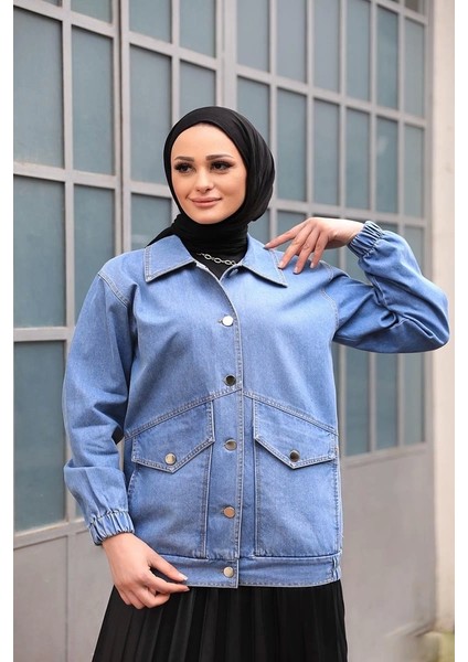 Düğmeli Kot Ceket Mavi indirimleri