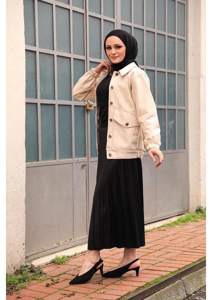 Düğmeli Kot Ceket Bej fırsatları