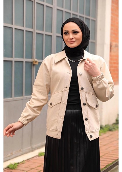Düğmeli Kot Ceket Bej indirimleri