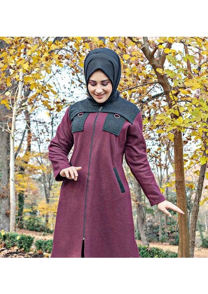 Omuzu Parçalı Vişne Tesettür Kap modelleri