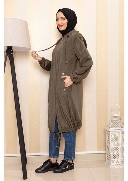 Kapüşonlu Kadife Kap Haki Yeşili fiyatları