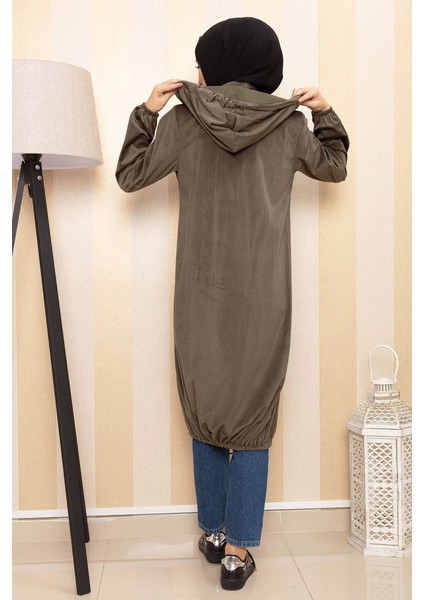 Kapüşonlu Kadife Kap Haki Yeşili fırsatları