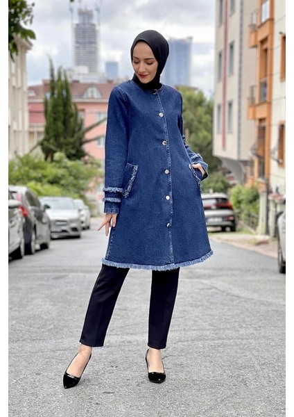 Püsküllü Kot Ceket Koyu Mavi fiyatları