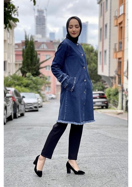 Püsküllü Kot Ceket Koyu Mavi fırsatları