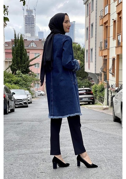 Püsküllü Kot Ceket Koyu Mavi indirimleri