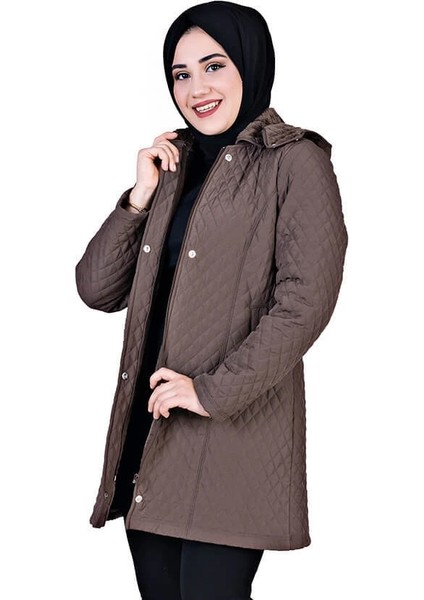 Kapüşonlu Kapitone Tesettür Mont Kahverengi fiyatları