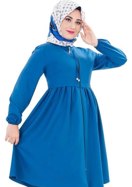 Fermuarlı Mevsimlik Tesettür Kap Lacivert modelleri