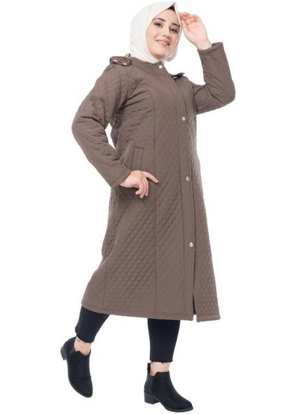 Kapüşonlu Kapitone Tesettür Mont Kahverengi modelleri