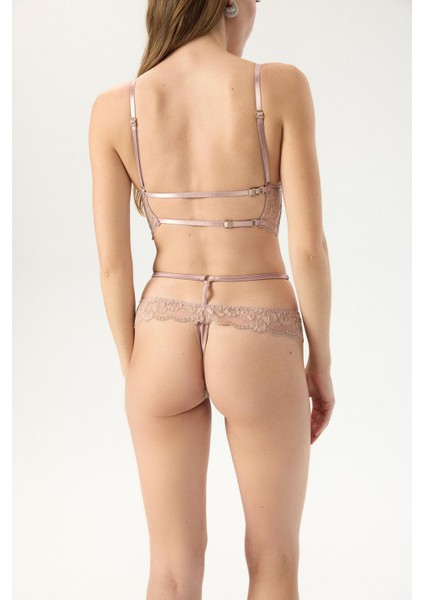 Karlotta Gül Kurusu Saten Dantelli Kemer Detaylı Tanga fırsatları