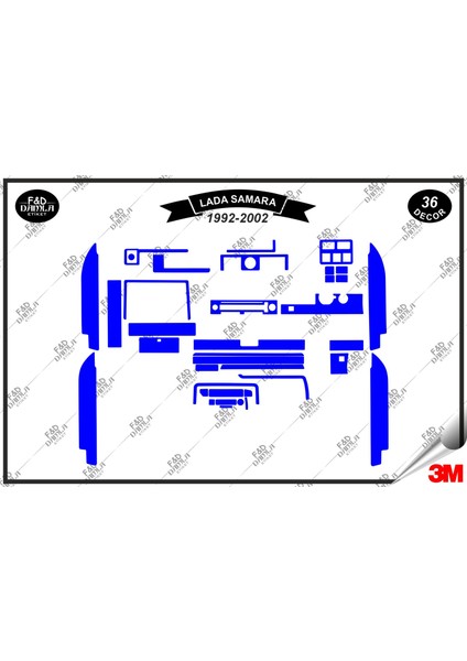 Lada Samara 1992- 2002 Torpido Konsol Trim Göğüs Maun Kaplama Set 36 Parça Mavi