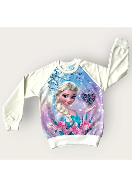 Kız Çocuk Frozen Elsa Karakter Baskılı Sweatshirt