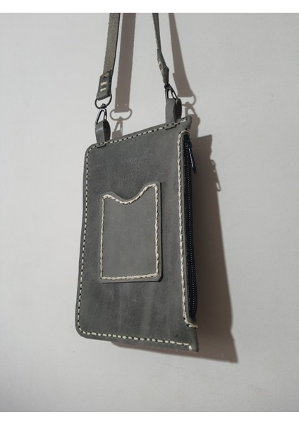Asklepios Model El Yapımı Deri Gri Renk Telefonluk Askılı Omuz Çantası indirimleri