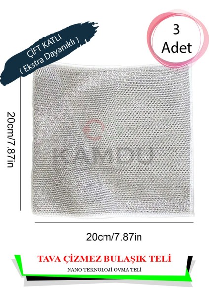 3 Adet Çizmez Bulaşık Teli ( Çift Katlı ) 20x20 cm