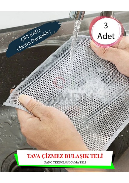 3 Adet Çizmez Bulaşık Teli ( Çift Katlı ) 20x20 cm modelleri