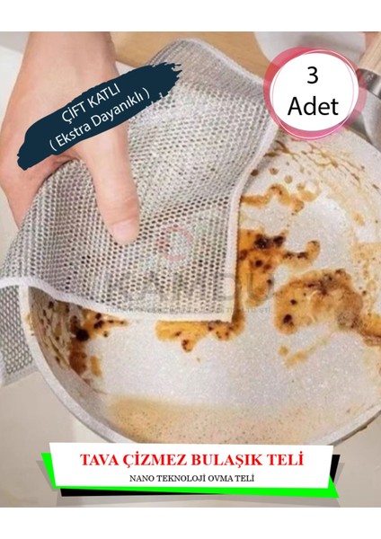 3 Adet Çizmez Bulaşık Teli ( Çift Katlı ) 20x20 cm indirimleri