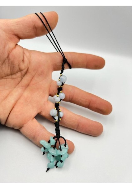 Sertifikalı Doğal Taş Akuamarin Sallanan Dikiz Ayna Süsü Yeni Trend Araç Ayna Süsü El Yapımı