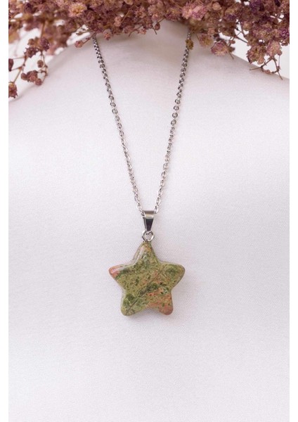 Sertifikalı Unakit Doğal Taş Yıldız Kesim Kolye