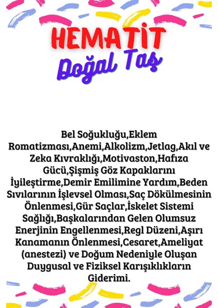Sertifikalı Tüp Şişelerde Kırık Doğal Taşlar (Hematit Taşı Delikli) 4 x 2cm Büyük Boy modelleri