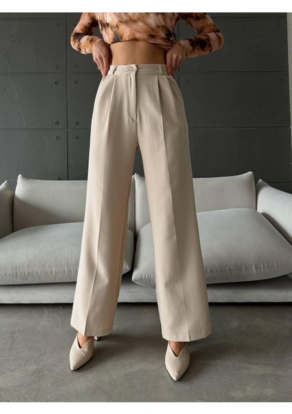 Pileli Krem Palazzo Kadın Pantolon fırsatları