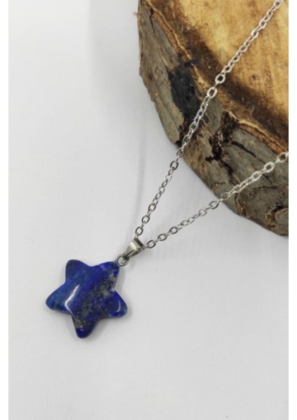Sertifikalı Sodalit Doğal Taş Yıldız Kesim Kolye