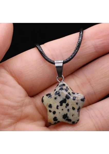 Sertifikalı Jasper Dalmaçyalı Doğal Taş Yıldız Kesim Kolye