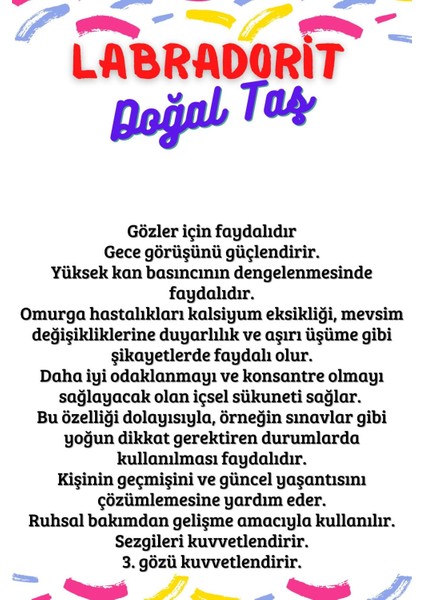 Sertifikalı Tüp Şişelerde Kırık Doğal Taşlar (Labradorit Taşı Delikli) 5X3CM Büyük Boy