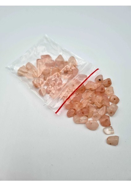 Sertifikalı Pembe Kuvars Kırık Doğal Taş - 20 gr Delikli