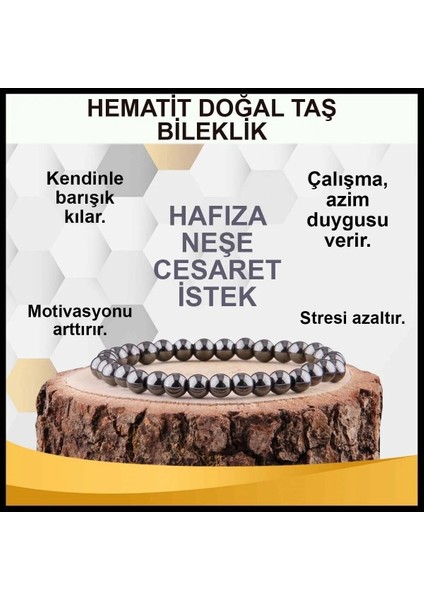 Sertifikalı Hematit Doğal Taş Bileklik 6mm