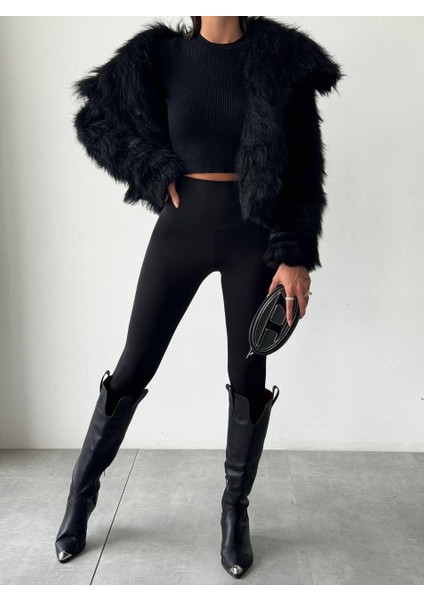 Kadın Premium Kürk Siyah Peluş Mont