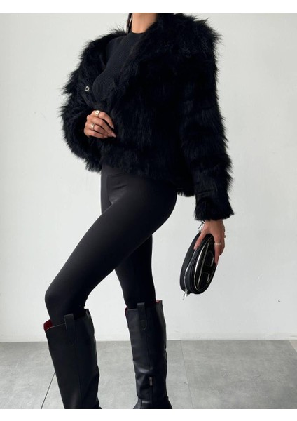 Kadın Premium Kürk Siyah Peluş Mont fiyatları