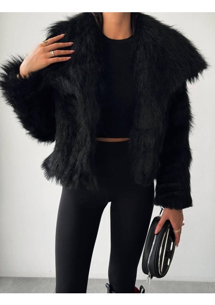 Kadın Premium Kürk Siyah Peluş Mont fırsatları