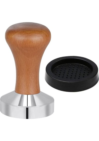 Kahve Tamperi -Siyah Ahşap Sap - Düz Tabanlı -Espresso Tamperi - Kahve Düzleştirici - Çap: 58 mm