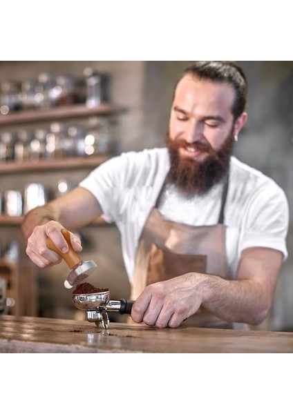 Kahve Tamperi -Siyah Ahşap Sap - Düz Tabanlı -Espresso Tamperi - Kahve Düzleştirici - Çap: 58 mm