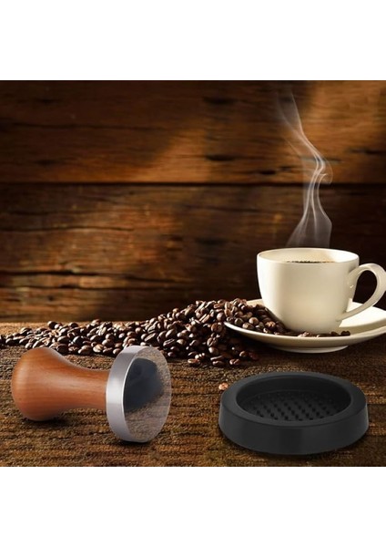Kahve Tamperi -Siyah Ahşap Sap - Düz Tabanlı -Espresso Tamperi - Kahve Düzleştirici - Çap: 58 mm