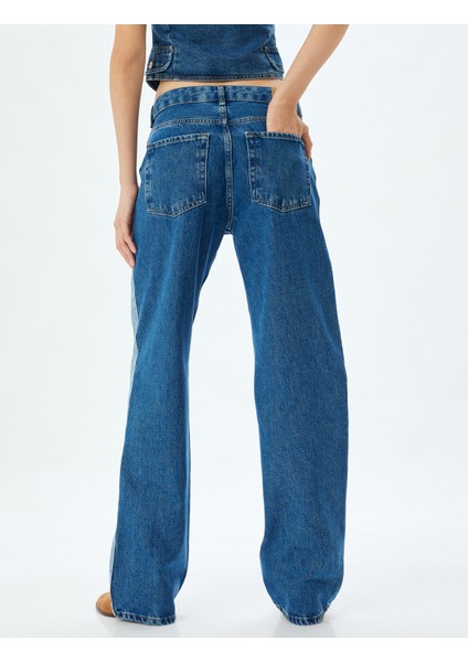 Düz Paça Kot Pantolon Renk Bloklu Yüksek Bel Düğmeli Pamuklu - Longer Straight Fit Jean fırsatları