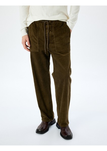 Pamuklu Beli Bağcıklı Fitilli Kadife Jogger Pantolon