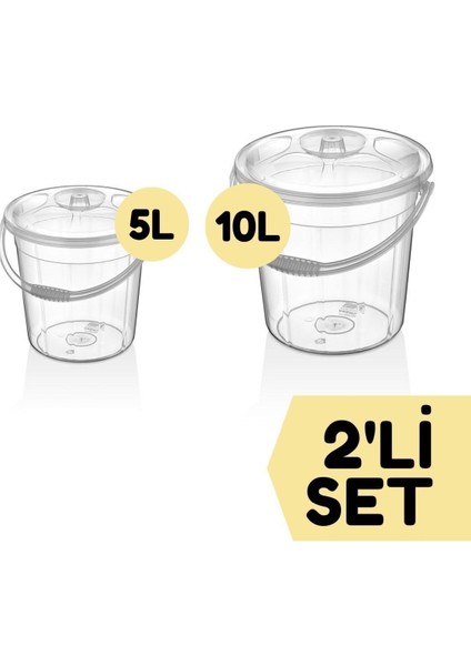 Şeffaf Su Kovası / Temizlik Kovası Ikili Set 5/10 Lt