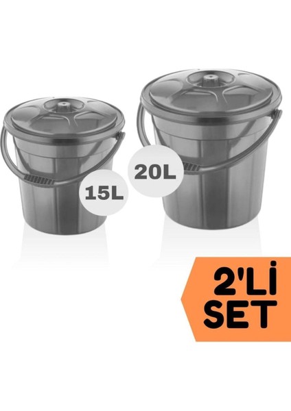 Gri Su Kovası / Temizlik Kovası Ikili Set 15/20 Lt