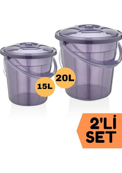 Premium Şeffaf Su Kovası / Temizlik Kovası Ikili Set 15/20 Lt