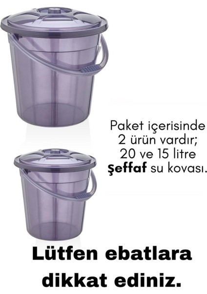 Premium Şeffaf Su Kovası / Temizlik Kovası Ikili Set 15/20 Lt