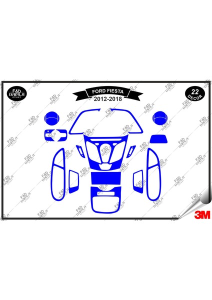 Ford Fiesta 2012-2018 Torpido Konsol Trim Göğüs Maun Kaplama Set 22 Parça Mavi