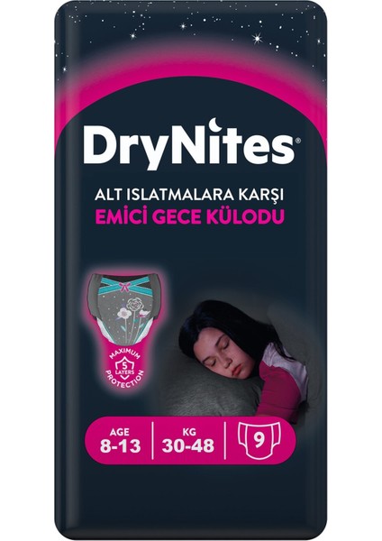 Emici Gece Külodu/külot Bez Kız 8-13 Yaş 30-48KG Large 27 Adet 3pk*9 Alt Islatmalara Karşı