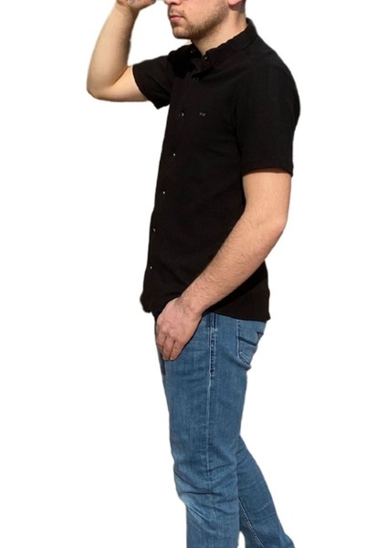 Erkek Gömlek Düğme Detaylı Premium Likralı Kısakollu Slim Fit Erkek Spor Gömlek fırsatları