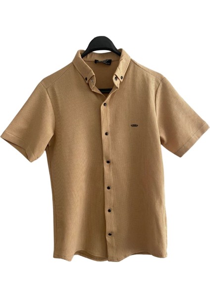 Erkek Gömlek Düğme Detaylı Premium Likralı Kısakollu Slim Fit Erkek Spor Gömlek modelleri