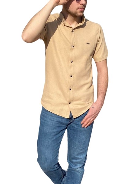 Erkek Gömlek Düğme Detaylı Premium Likralı Kısakollu Slim Fit Erkek Spor Gömlek fırsatları