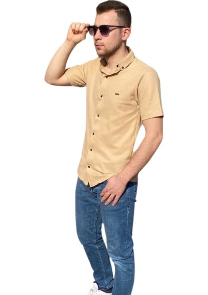 Erkek Gömlek Düğme Detaylı Premium Likralı Kısakollu Slim Fit Erkek Spor Gömlek indirimleri